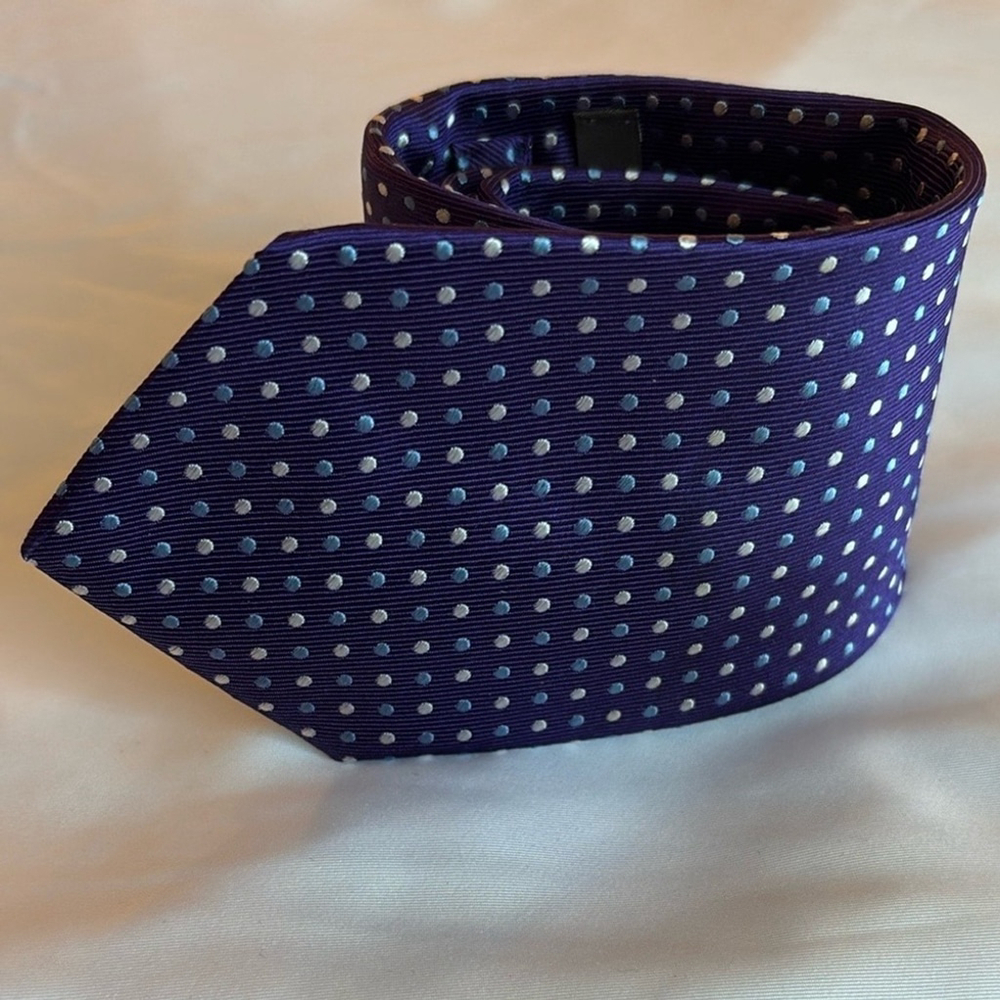 NORDSTROM 100% silk Men's Polka Dot Tie Purple blue silver neck tie made in USA